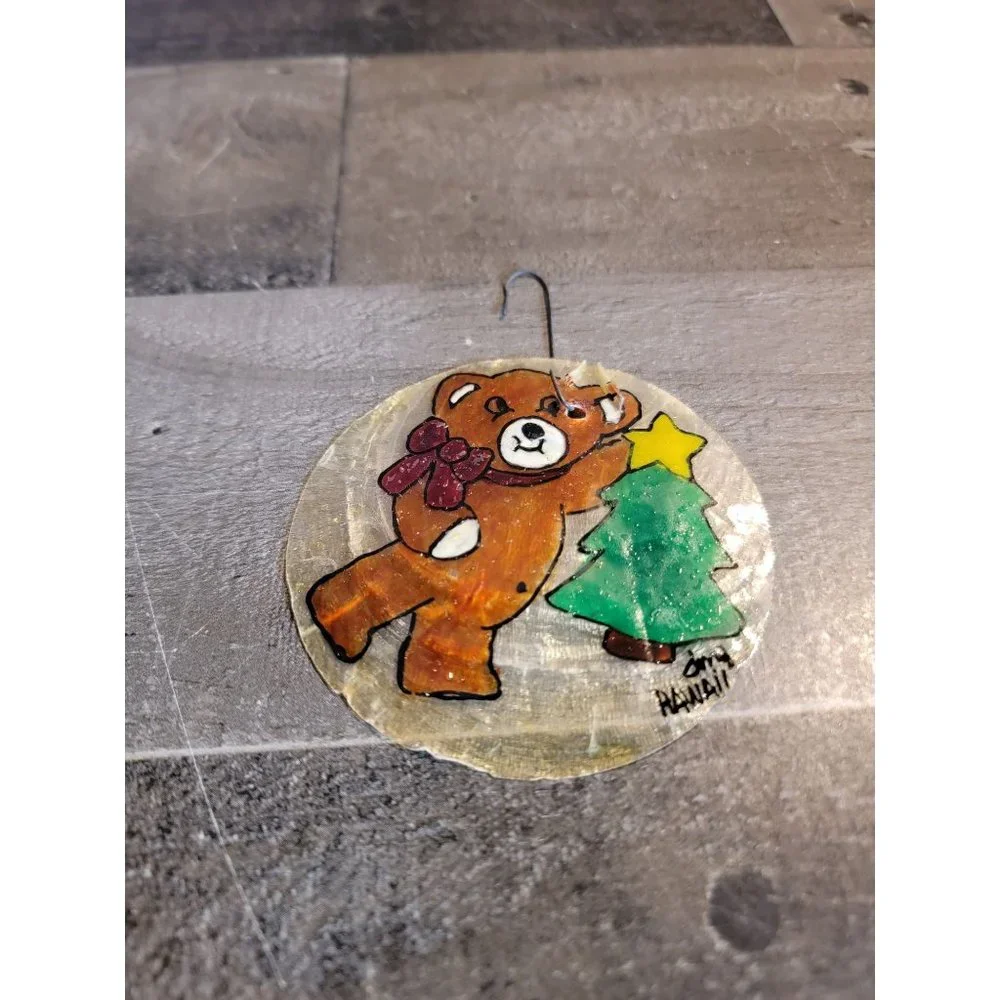 Vintage Stained Teddy bear bow tree‎ ornament xmas